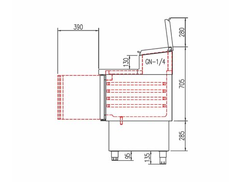 vaiotec TOPLINE 700 Belegstation 150, 2 Tren, Edelstahlaufsatz, fr GN 1/4, BTH 925 x 700 x 1085 mm