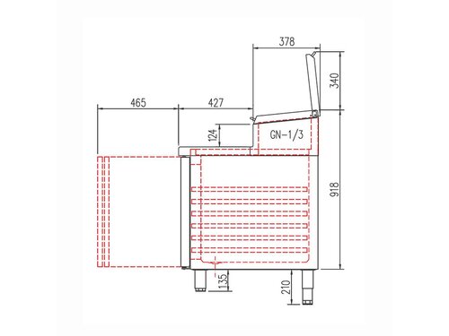 vaiotec TOPLINE 800 Belegstation 400, 3 T�ren, Edelstahlaufsatz, f�r GN 1/3, EN 60x40, BTH 2020 x 700 x 1053 mm