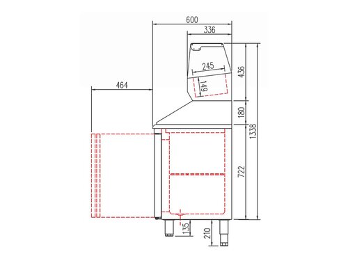 vaiotec TOPLINE 600 Pizzatisch 300, 2 T�ren, graue Granitplatte, inkl. K�hlaufsatz f�r GN 1/4, BTH 1495 x 600 x 1473 mm