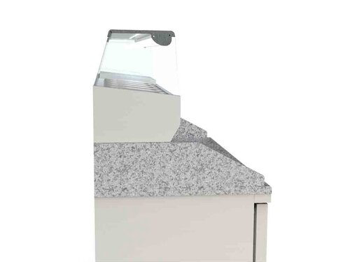 vaiotec TOPLINE 600 Pizzatisch 500, 4 T�ren, graue Granitplatte, inkl. K�hlaufsatz f�r GN 1/4, BTH 2545 x 600 x 1473 mm