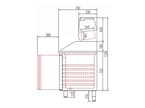 vaiotec TOPLINE 700 Pizzatisch 300, 2 T�ren, graue Granitplatte, inkl. K�hlaufsatz f�r GN 1/4, BTH 1345 x 700 x 1473 mm