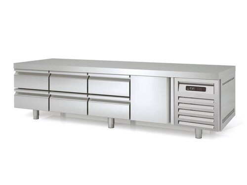 vaiotec TOPLINE 700 Unterbauk�hltisch 500, 6 Schubladen, 1 T�r, f�r GN 1/1, 359 Liter, Umluftk�hlung, BTH 2245 x 700 x 600 mm