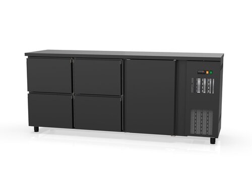 vaiotec TOPLINE 530 Bark�hltisch mit 1 T�r, 4 Schubladen, Schwarz, 490 Liter, Umluftk�hlung, BTH 2025 x 530 x 850 mm