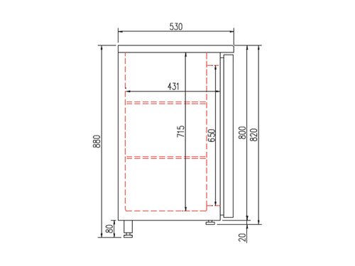 vaiotec TOPLINE 530 Bark�hltisch mit 8 Schubladen, Schwarz, 650 Liter, Umluftk�hlung, BTH 2565 x 530 x 850 mm