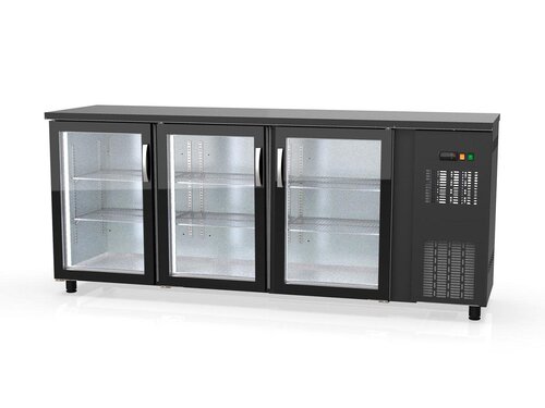 vaiotec TOPLINE 530 Bark�hltisch mit 3 Glast�ren, Schwarz, 490 Liter, Umluftk�hlung, BTH 2025 x 530 x 850 mm