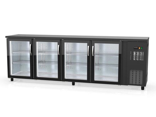 vaiotec TOPLINE 530 Bark�hltisch mit 4 Glast�ren, Schwarz, 650 Liter, Umluftk�hlung, BTH 2565 x 530 x 850 mm