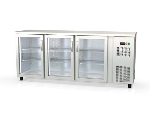 vaiotec TOPLINE 530 Bark�hltisch mit 3 Glast�ren, Edelstahl, 490 Liter, Umluftk�hlung, BTH 2025 x 530 x 850 mm
