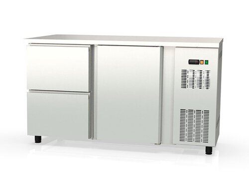 vaiotec TOPLINE 530 Bark�hltisch mit 1 T�r, 2 Schubladen, Edelstahl, 325 Liter, Umluftk�hlung, BTH 1485 x 530 x 850 mm
