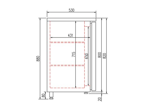 vaiotec TOPLINE 530 Bark�hltisch mit 4 Schubladen, Edelstahl, 325 Liter, Umluftk�hlung, BTH 1485 x 530 x 850 mm
