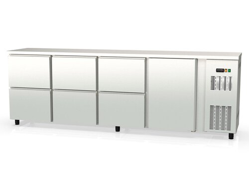 vaiotec TOPLINE 530 Bark�hltisch mit 1 T�r, 6 Schubladen, Edelstahl, 650 Liter, Umluftk�hlung, BTH 2565 x 530 x 850 mm