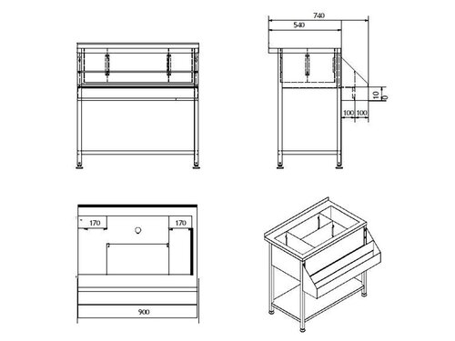 Combisteel Cocktail-Bar Station 900, Edelstahl, Grundboden, Aufkantung, BTH 900 x 740 x 900 mm