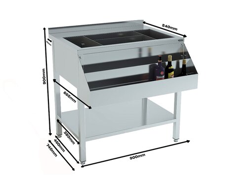 Combisteel Cocktail-Bar Station 900, Edelstahl, Grundboden, Aufkantung, BTH 900 x 740 x 900 mm