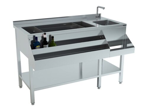 Combisteel Cocktail-Bar Station 1400, 1 Becken rechts, Edelstahl, Grundboden, Aufkantung, BTH 1400 x 740 x 900 mm