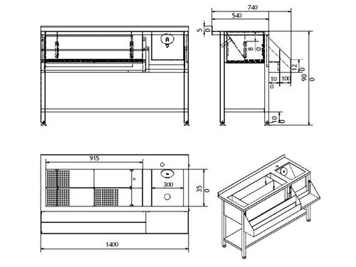 Combisteel Cocktail-Bar Station 1400, 1 Becken rechts, Edelstahl, Grundboden, Aufkantung, BTH 1400 x 740 x 900 mm