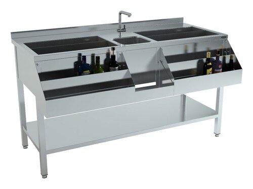 Combisteel Cocktail-Bar Station 1600, 1 Becken mittig, Edelstahl, Grundboden, Aufkantung, BTH 1600 x 740 x 900 mm