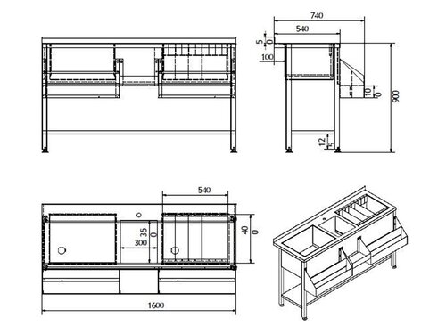 Combisteel Cocktail-Bar Station 1600, 1 Becken mittig, Edelstahl, Grundboden, Aufkantung, BTH 1600 x 740 x 900 mm