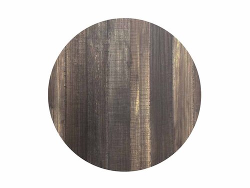 FEROS X Cross Terrassentisch Gestell Sand + Tropical Wood HPL Tischplatte rund 700 mm