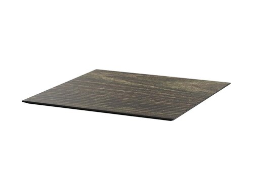 FEROS Infinity Tripod Terrassentisch Gestell Schwarz + Riverwashed Wood HPL Tischplatte eckig 700 x 700 mm