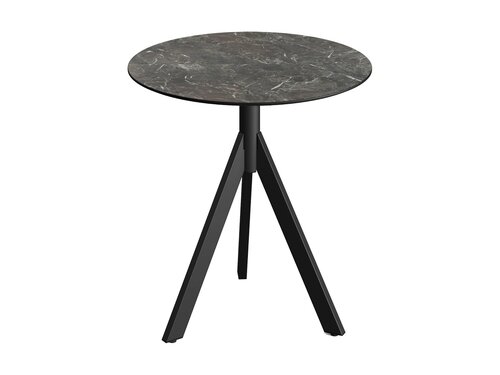 FEROS Infinity Tripod Terrassentisch Gestell Schwarz + Galaxy Marble HPL Tischplatte rund  700 mm