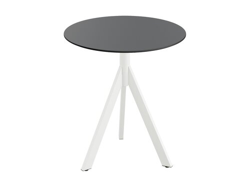 FEROS Infinity Tripod Terrassentisch Gestell Wei + Schwarze HPL Tischplatte rund  700 mm