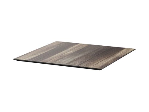 FEROS Infinity Tripod Terrassentisch Gestell Wei� + Tropical Wood HPL Tischplatte eckig 700 x 700 mm