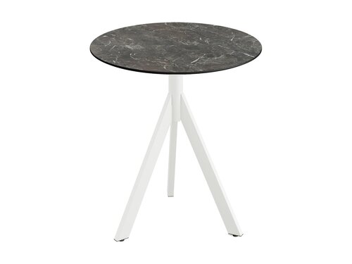 FEROS Infinity Tripod Terrassentisch Gestell Wei + Galaxy Marble HPL Tischplatte rund  700 mm