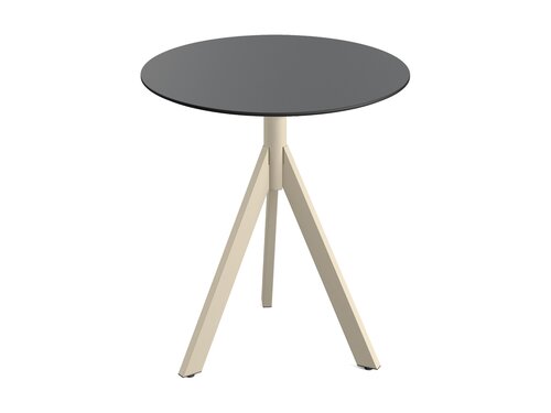 FEROS Infinity Tripod Terrassentisch Gestell Sand + Schwarze HPL Tischplatte rund  700 mm