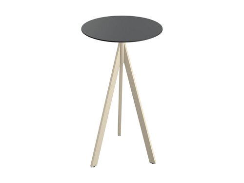 FEROS Infinity Tripod Stehtisch Gestell Sand + Schwarze HPL Tischplatte rund  700 mm