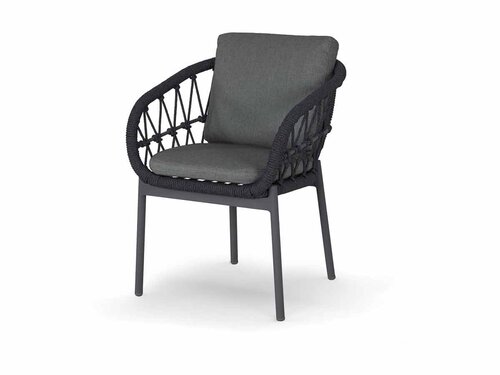 BEST Tropea Dining Sessel mit Seilgeflecht und Kissen, Farbe Anthrazit, BTH 635 x 645 x 785 mm
