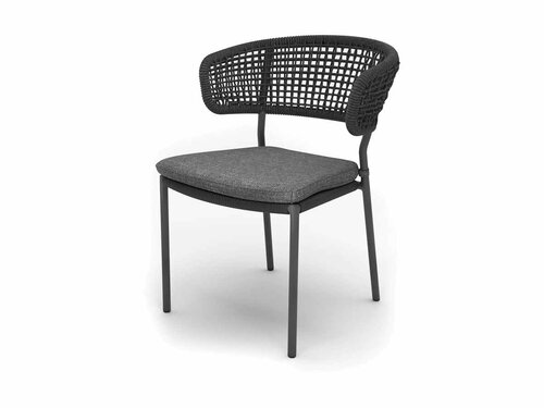 BEST Spitz Outdoor Stuhl mit Seilgeflecht und Sitzkissen, Farbe Anthrazit, BTH 590 x 660 x 820 mm