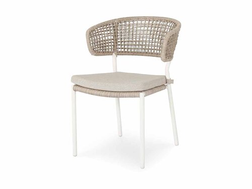 BEST Spitz Outdoor Stuhl mit Seilgeflecht und Sitzkissen, Farbe Sand, BTH 590 x 660 x 820 mm