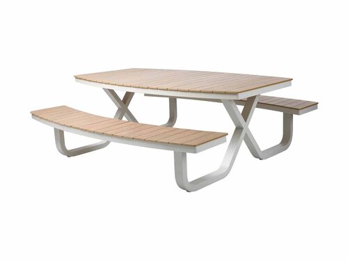 BEST Buddy Picknick-Tisch, Aluminiumgestell mit Polywood-Latten, Sand, BTH 2140 x 2000 x 750 mm