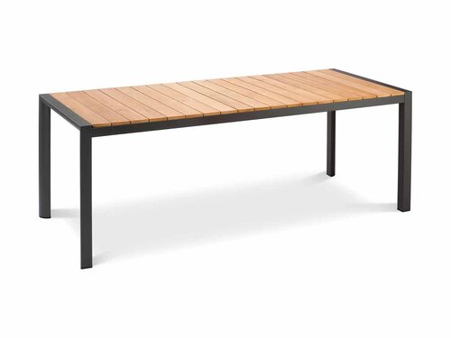 BEST Paros Esstisch, Aluminiumgestell mit Teakholz-Latten, anthrazit, BTH 1600 x 900 x 760 mm