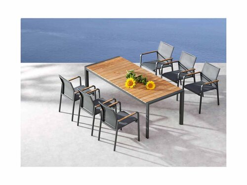 BEST Paros Esstisch, Aluminiumgestell mit Teakholz-Latten, anthrazit, BTH 1600 x 900 x 760 mm