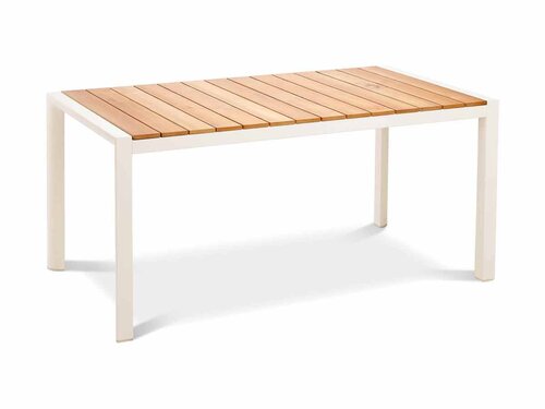 BEST Paros Esstisch, Aluminiumgestell mit Teakholz-Latten, sandfarben, BTH 1600 x 900 x 760 mm