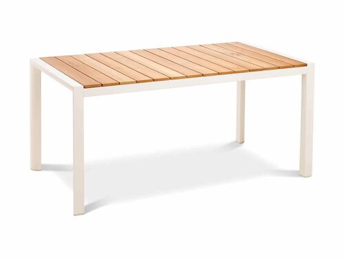 BEST Paros Esstisch, Aluminiumgestell mit Teakholz-Latten, sandfarben, BTH 2100 x 900 x 760 mm