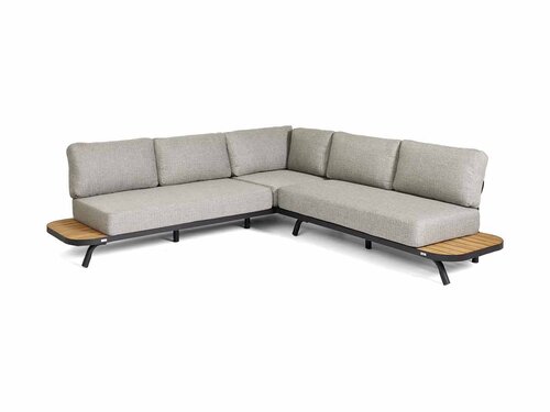 BEST Paros Lounge-Set, Ecksofa mit Beistelltisch, Aluminium und Akazienholz, Anthrazit