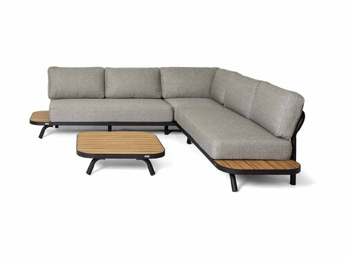 BEST Paros Lounge-Set, Ecksofa mit Beistelltisch, Aluminium und Akazienholz, Anthrazit