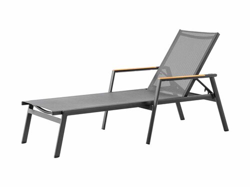 BEST Paros Sonnenliege, Aluminium mit Textilgewebe, Teakholz-Armlehnen, anthrazit, BTH 760 x 1960 x 360 mm