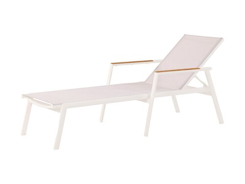 BEST Paros Sonnenliege, Aluminium mit Textilgewebe, Teakholz-Armlehnen, sandfarben, BTH 760 x 1960 x 360 mm