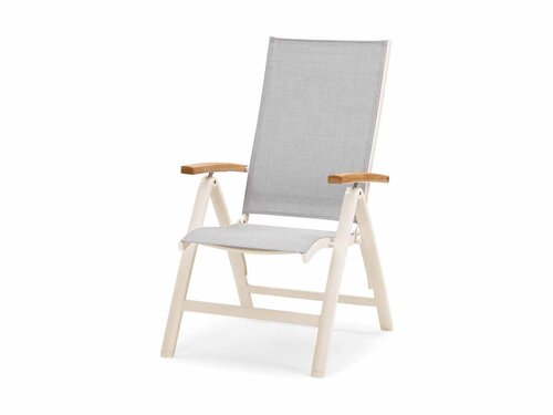 BEST Cavalese Klappstuhl aus Aluminium mit Textilene, Teakholz-Armlehnen, sandfarben, BTH 620 x 670 x 1100 mm