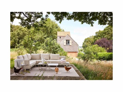 BEST Fellow Loungesofa mit 3 Beistelltischen, Quick Dry Foam, sandfarben, BTH 3200 x 2420 x 690 mm