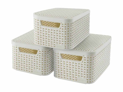 Curver 3-er Set STYLE Box S mit Deckel creme,...
