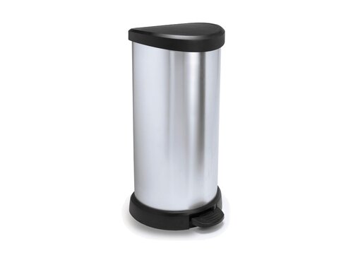 Curver DECOBIN Abfalleimer 40L mit Fu�pedal silber metallic, Metalleffekt-Lackierung, Komfortables Pedal , Beutelhalterung, BTH 298 x 349 x 697 mm