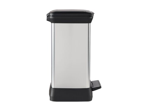 Curver DECOBIN DUO Abfalleimer 30L (10L+18L) mit Fupedal silber metallic, Metalleffekt-Lackierung, Komfortables Pedal, 2 Inneneimer, BTH 390 x 290 x 505 mm