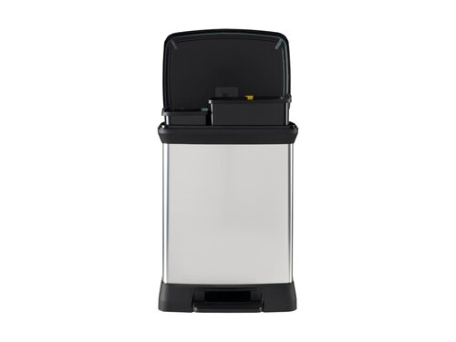 Curver DECOBIN DUO Abfalleimer 30L (10L+18L) mit Fupedal silber metallic, Metalleffekt-Lackierung, Komfortables Pedal, 2 Inneneimer, BTH 390 x 290 x 505 mm