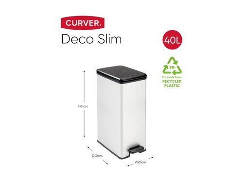 Curver DECO SLIM BIN Abfalleimer 25L mit Fu�pedal silber metallic, Metalleffekt-Lackierung, Komfortables Pedal, BTH 393 x 250 x 454 mm