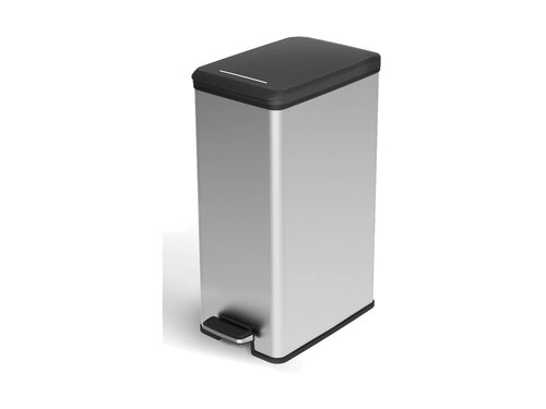 Curver DECO SLIM BIN Abfalleimer 25L mit Fu�pedal silber metallic, Metalleffekt-Lackierung, Komfortables Pedal, BTH 393 x 250 x 454 mm