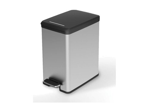 Curver DECO SLIM BIN Abfalleimer 25L mit Fu�pedal silber metallic, Metalleffekt-Lackierung, Komfortables Pedal, BTH 393 x 250 x 454 mm