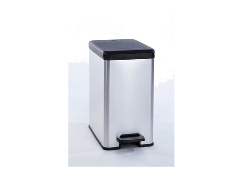 Curver DECO SLIM BIN Abfalleimer 25L mit Fu�pedal silber metallic, Metalleffekt-Lackierung, Komfortables Pedal, BTH 393 x 250 x 454 mm